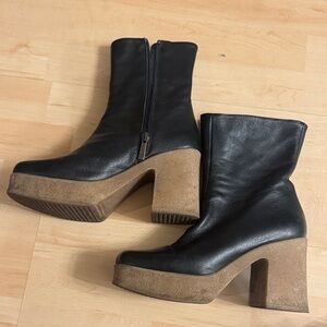 Free People Black Leather Heeled Boots